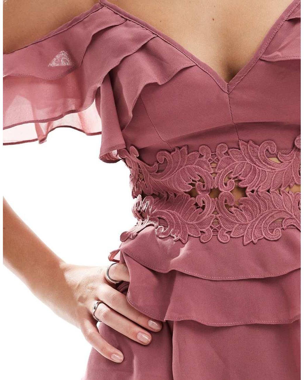 True Decadence Plunge Front Tiered Ruffle Maxi Dress