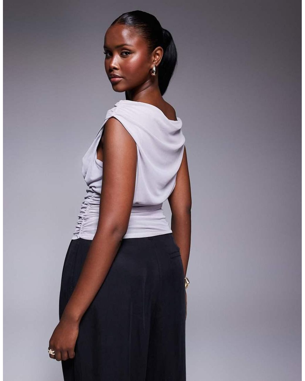 ASOS Gray Mesh Cinch Waist Top