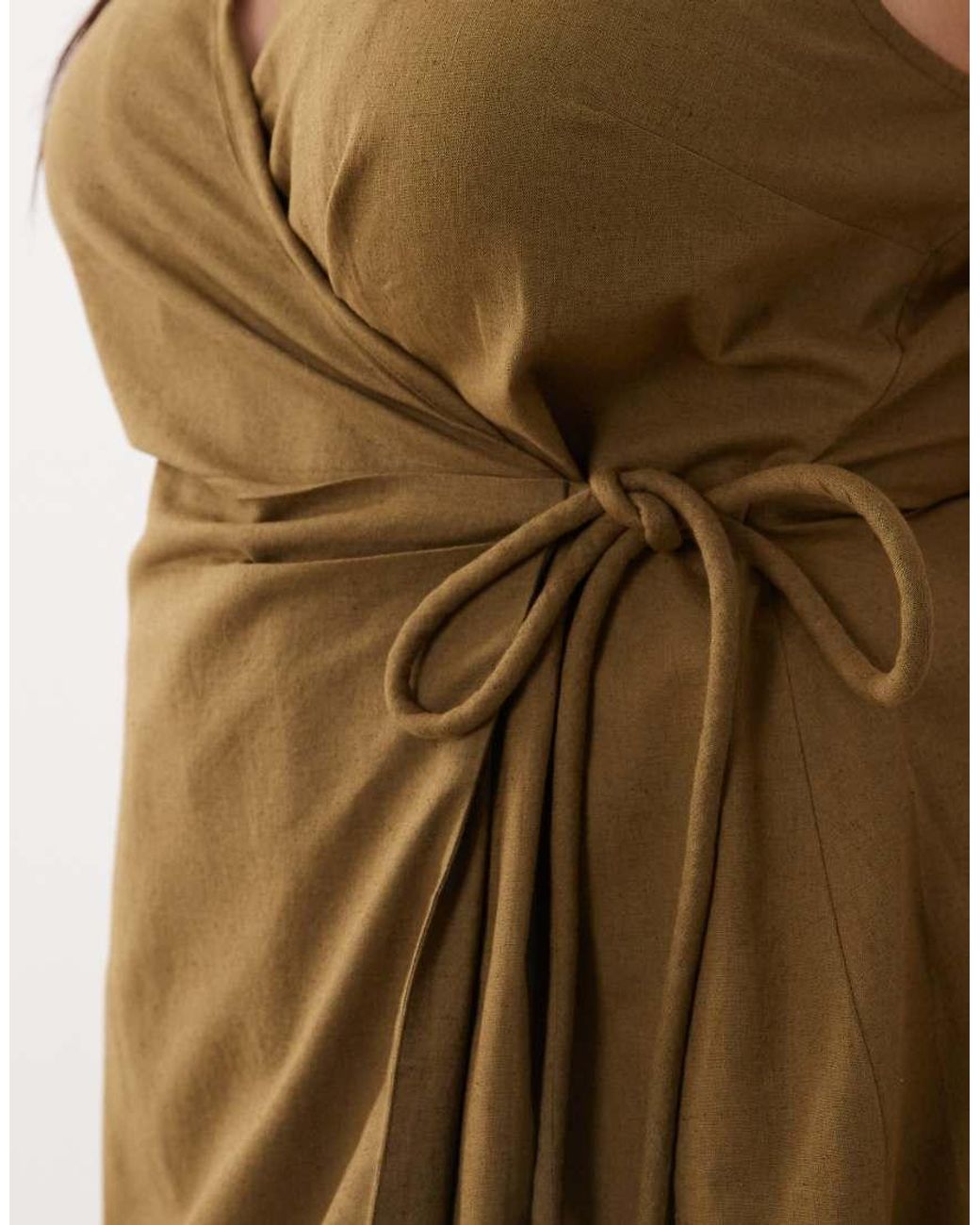 ASOS Green Asos Design Curve Cotton Linen Halter Neck Wrap Maxi Sundress