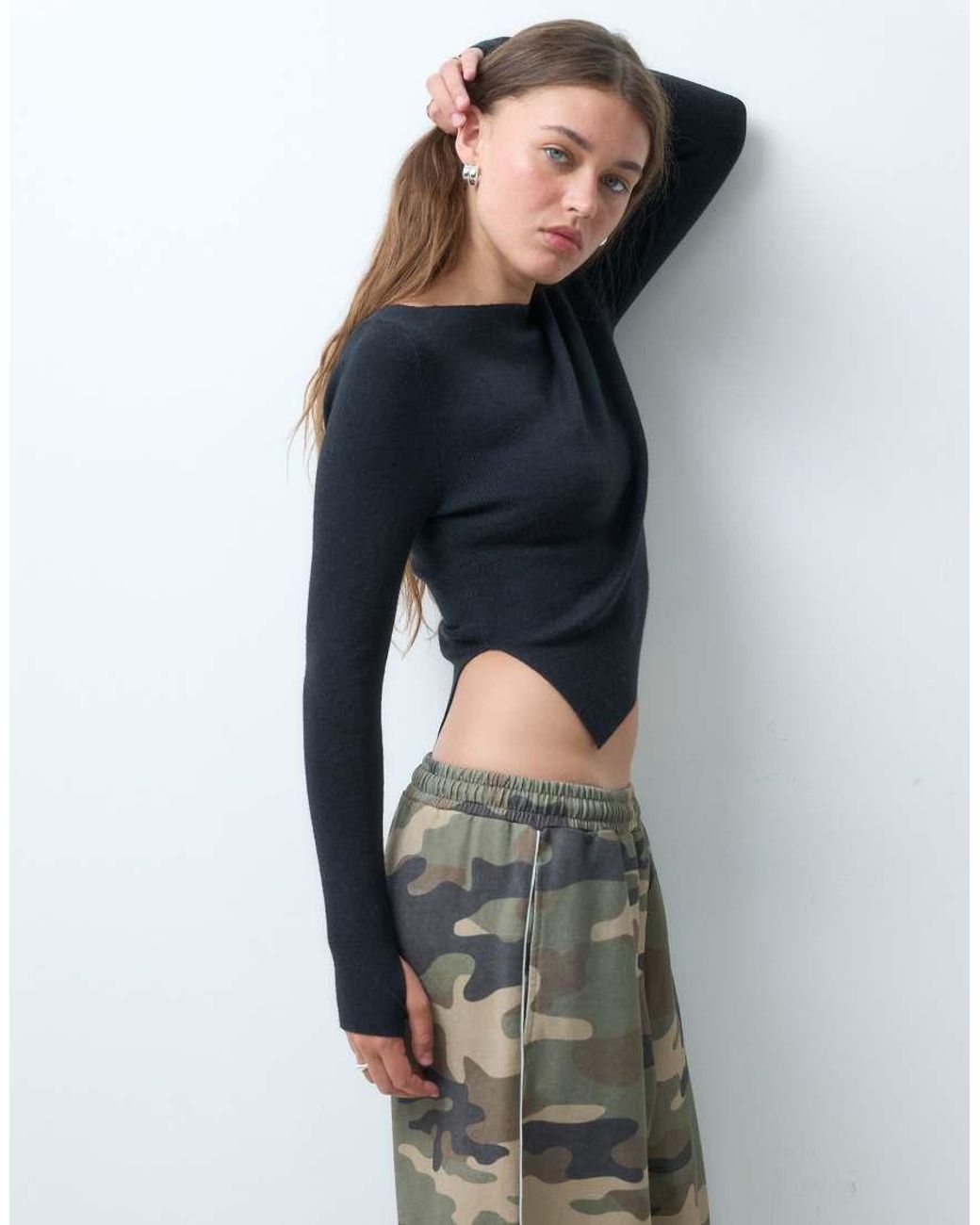 Collusion Blue Knitted Slash Neck Top