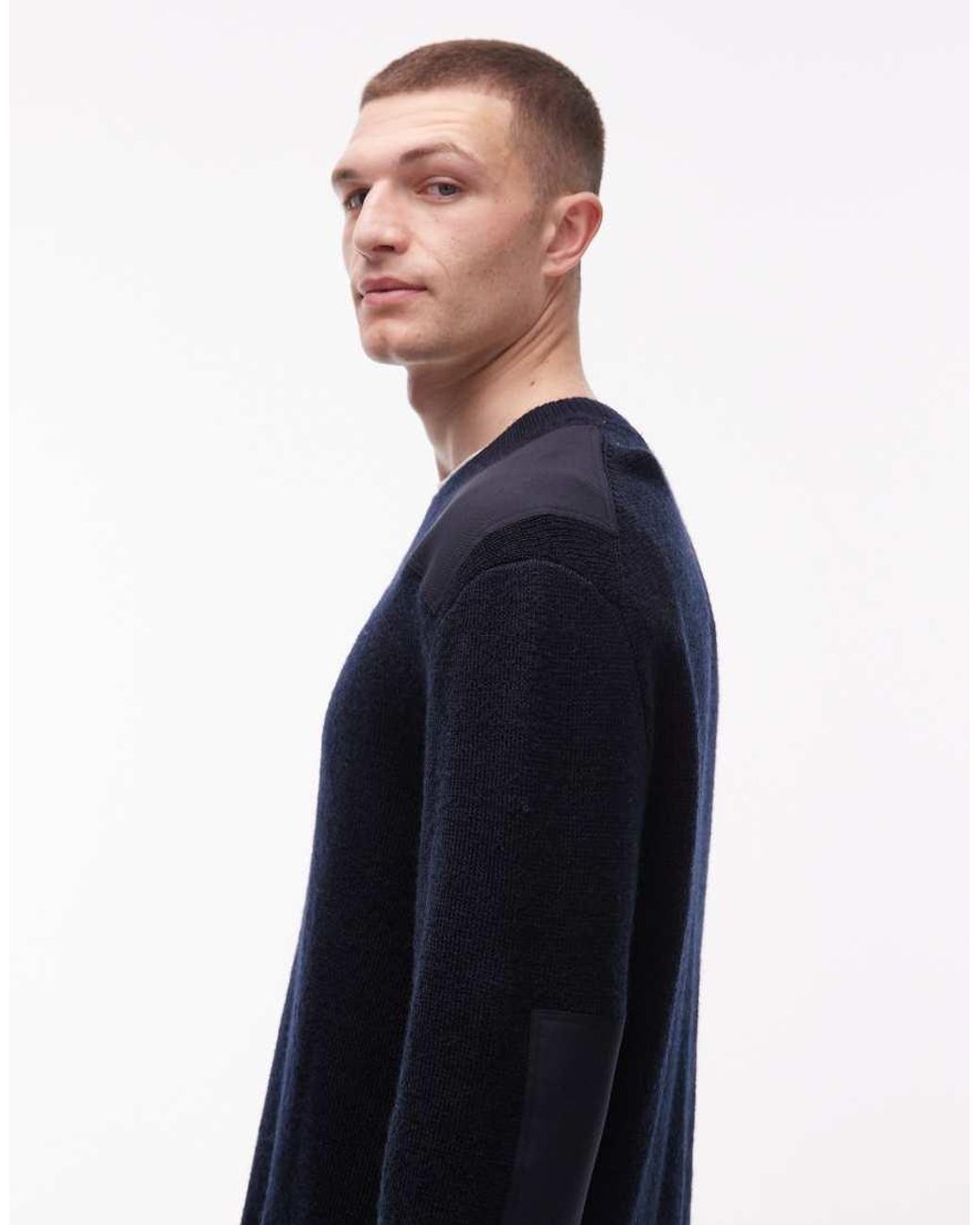 ARKET Blue Pure Wool Patch Crew Neck Knitted Jumper for men