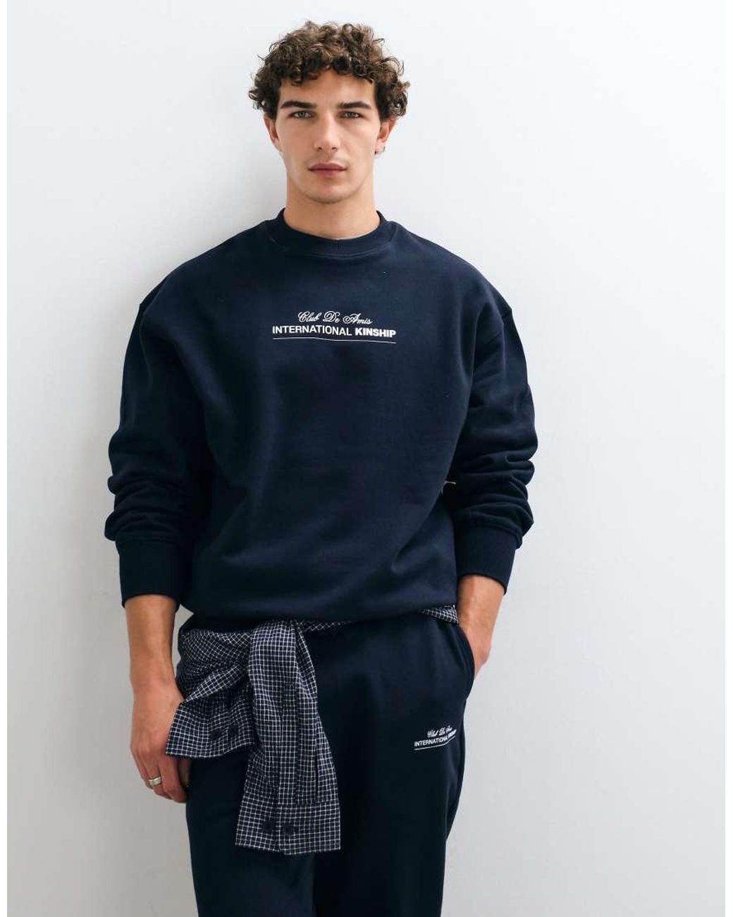 ASOS Blue Premium Heavyweight Oversized Crew With Chest Print for men