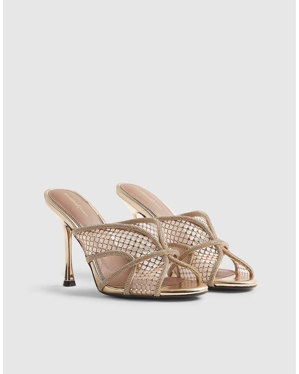River Island Natural Diamante Mesh Heeled Mules
