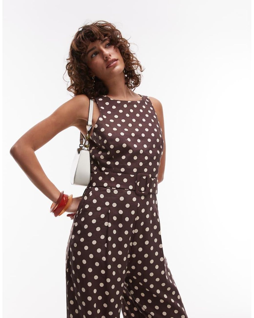 Mango White Straight Leg High Neck Polkadot Jumpsuit