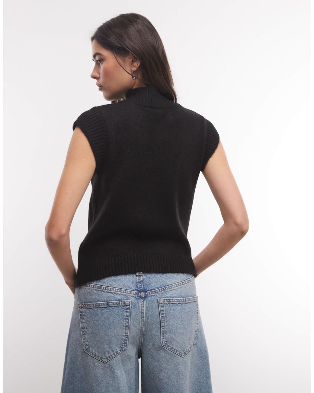 Collusion Blue Funnel Neck Button Knitted Top