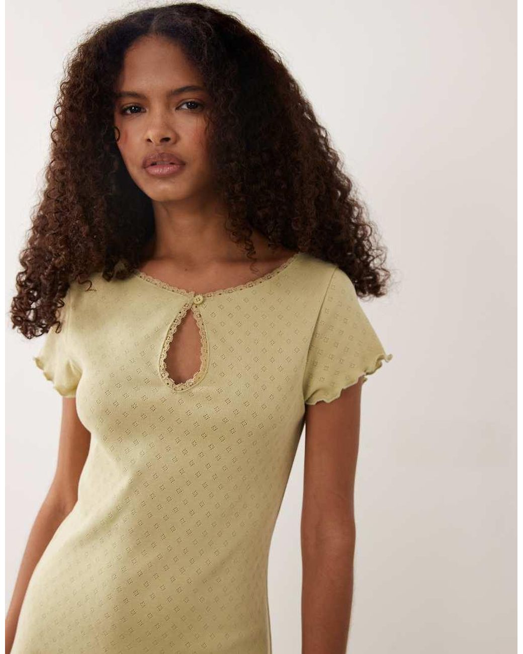 Miss Selfridge Natural Pointelle Keyhole Mini Dress
