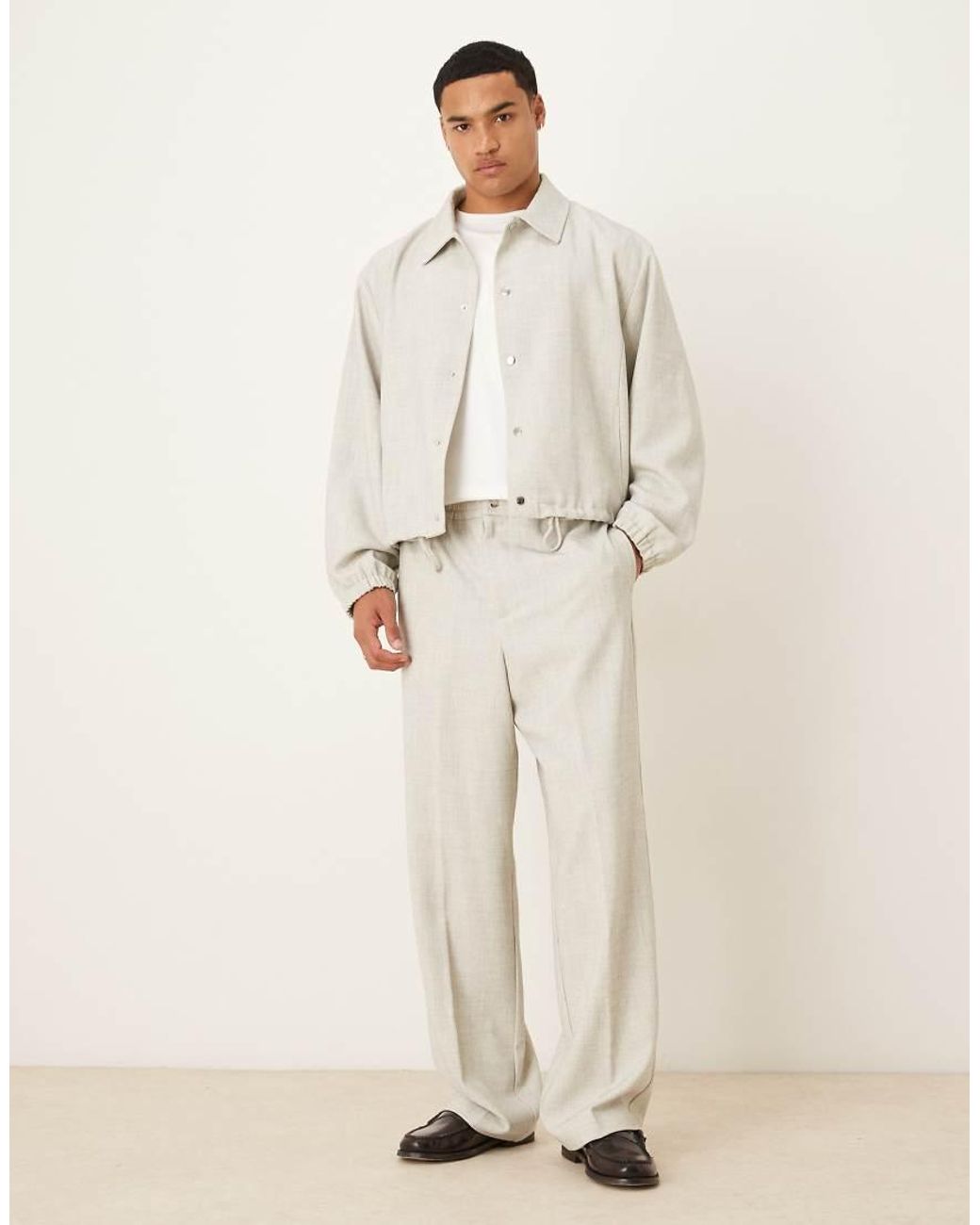 ASOS Natural Smart Melange Wide Leg Pants for men