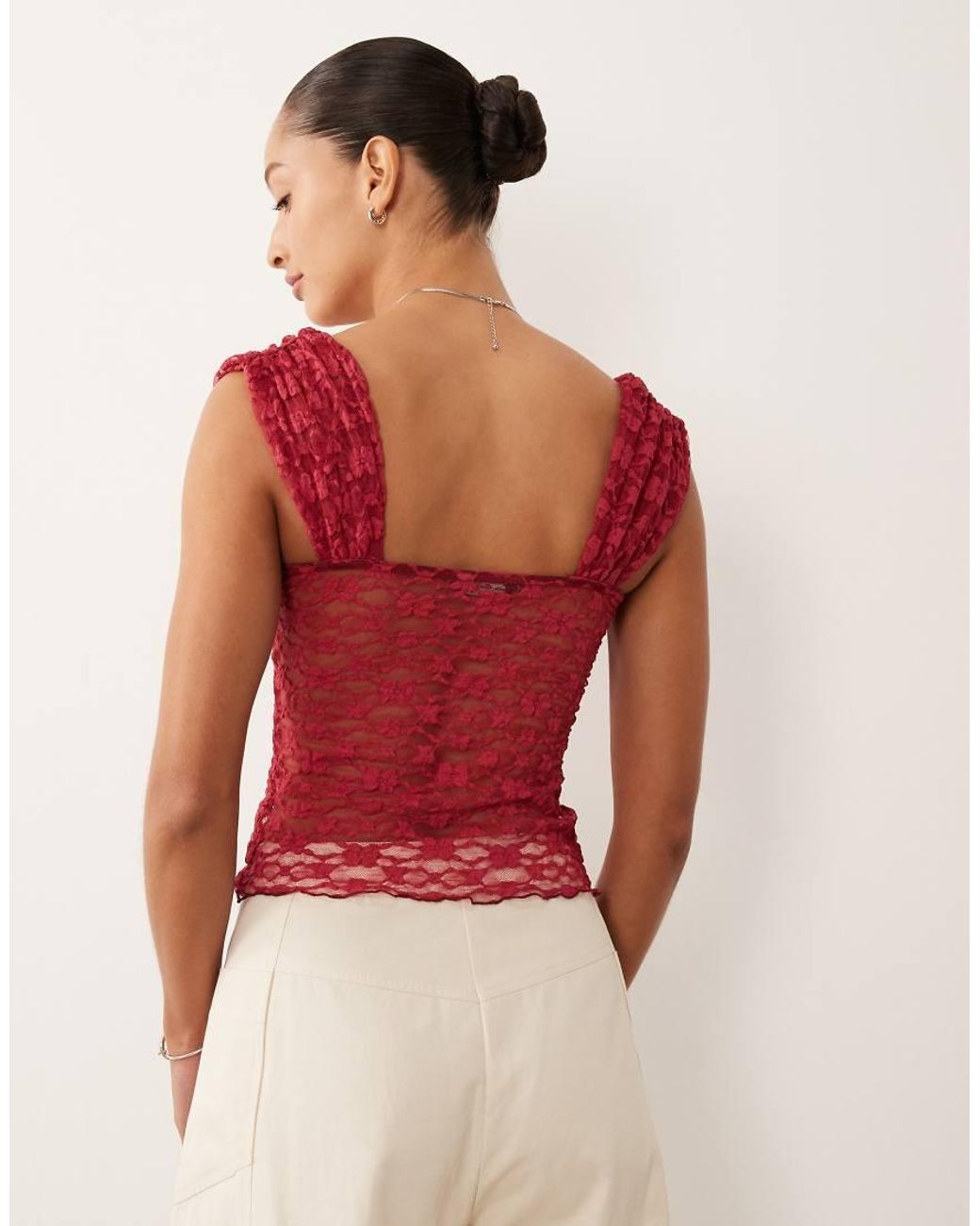 Miss Selfridge Red Lace Top