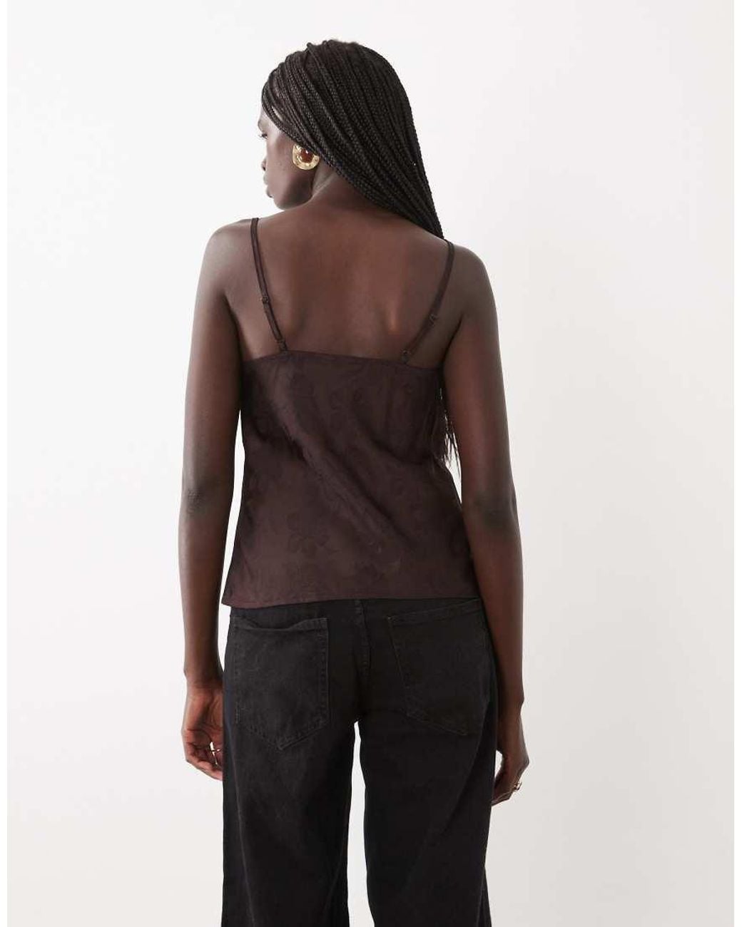 New Look Brown Lace Insert Jacquard Cami