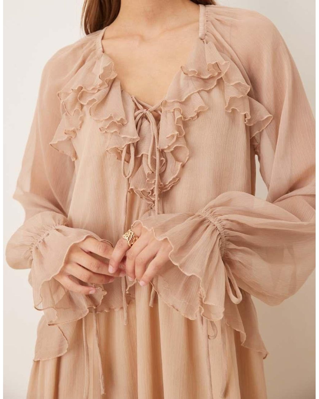 Glamorous Natural Ruffle Maxi Dress