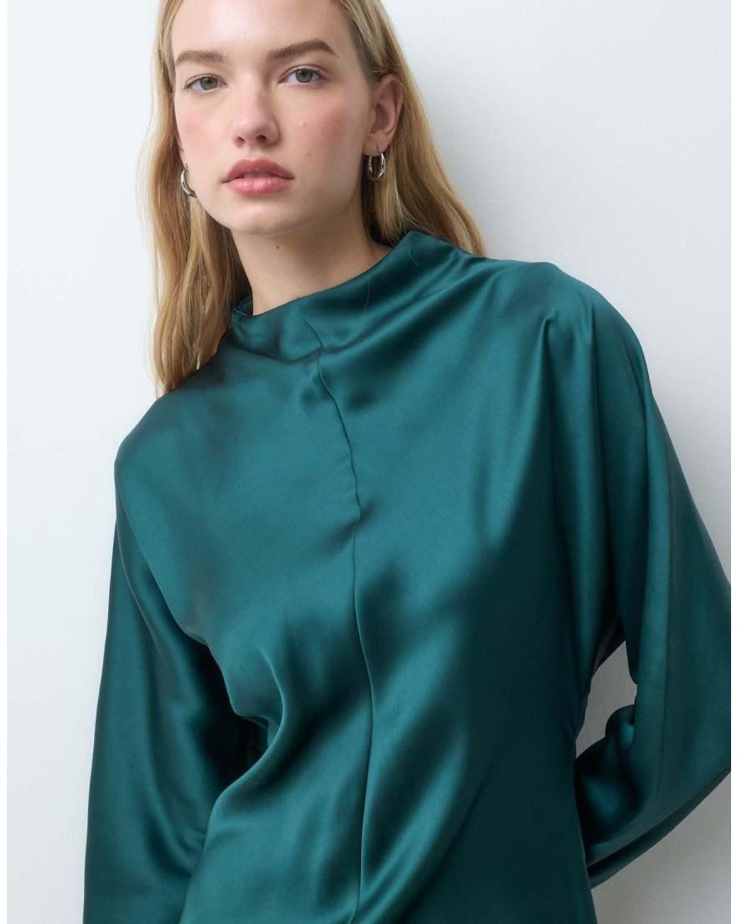 ASOS Blue High Neck Satin Smock Mini Dress