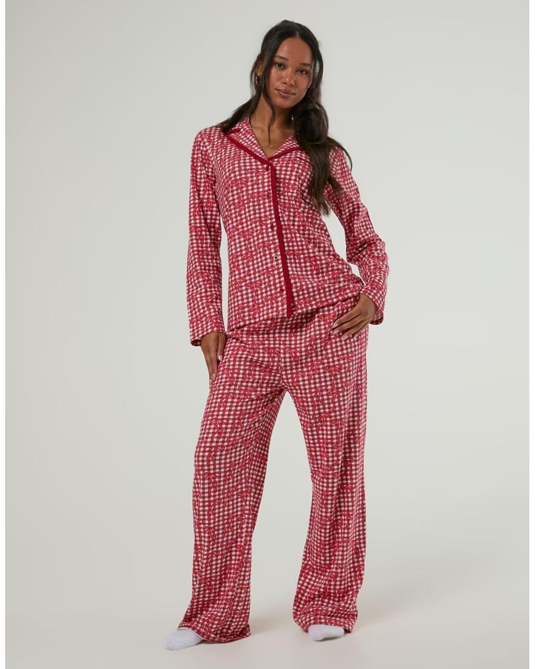 Skinnydip London Red Gingham Bow Christmas Pyjama Set With Scrunchie