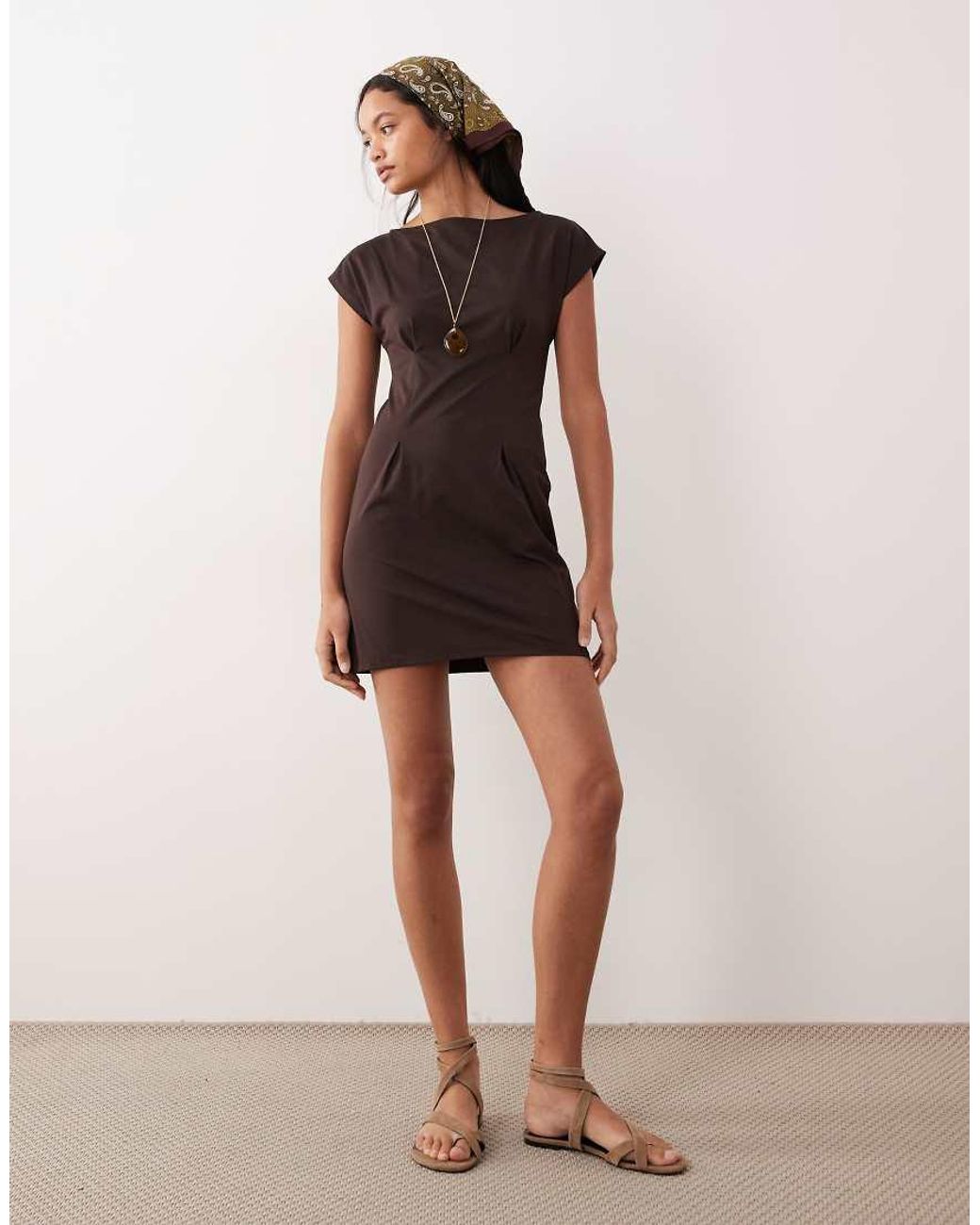 ASOS Brown Boat Neck Mini Dress