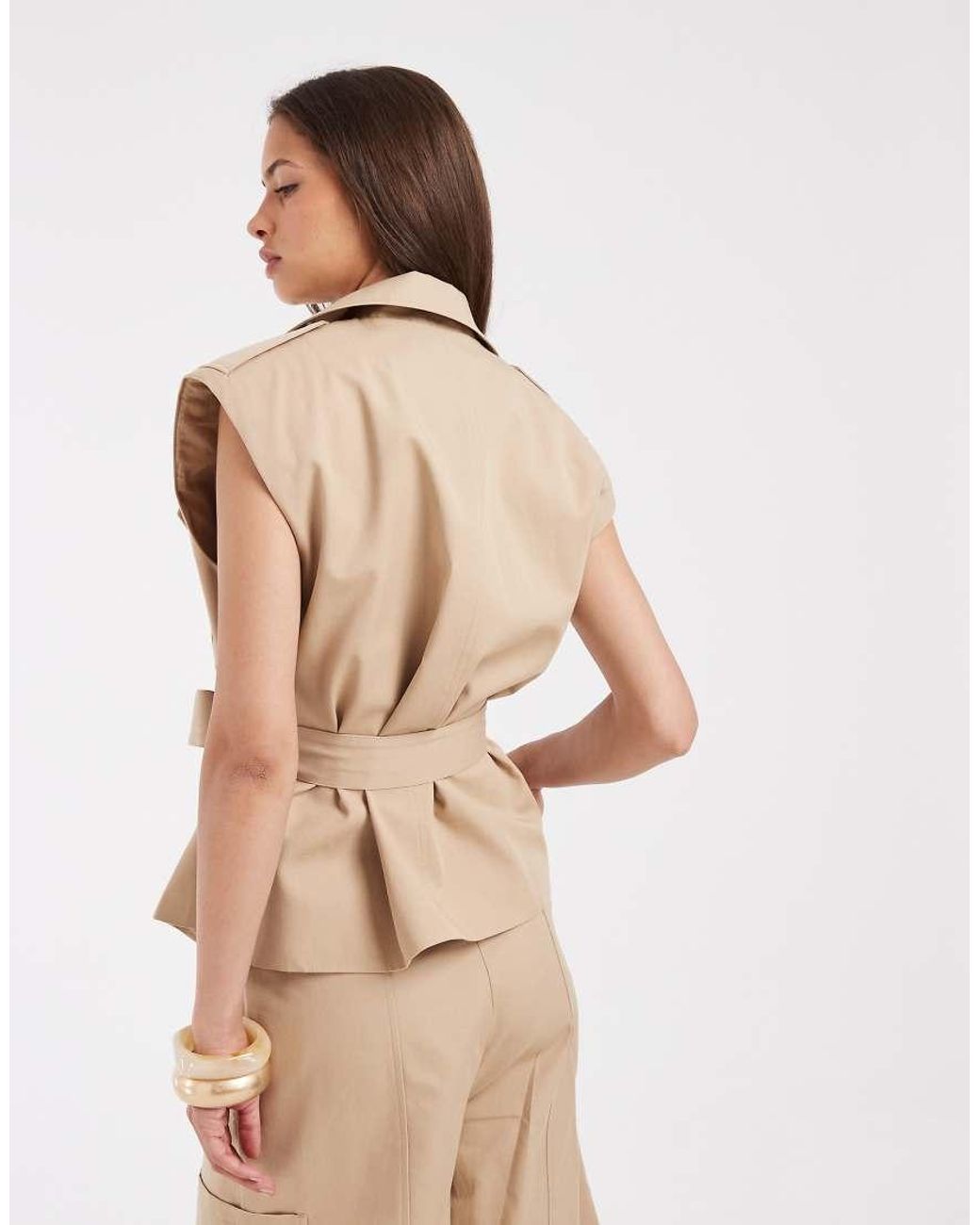 ASOS Natural Sleeveless Trench With Tie Waist