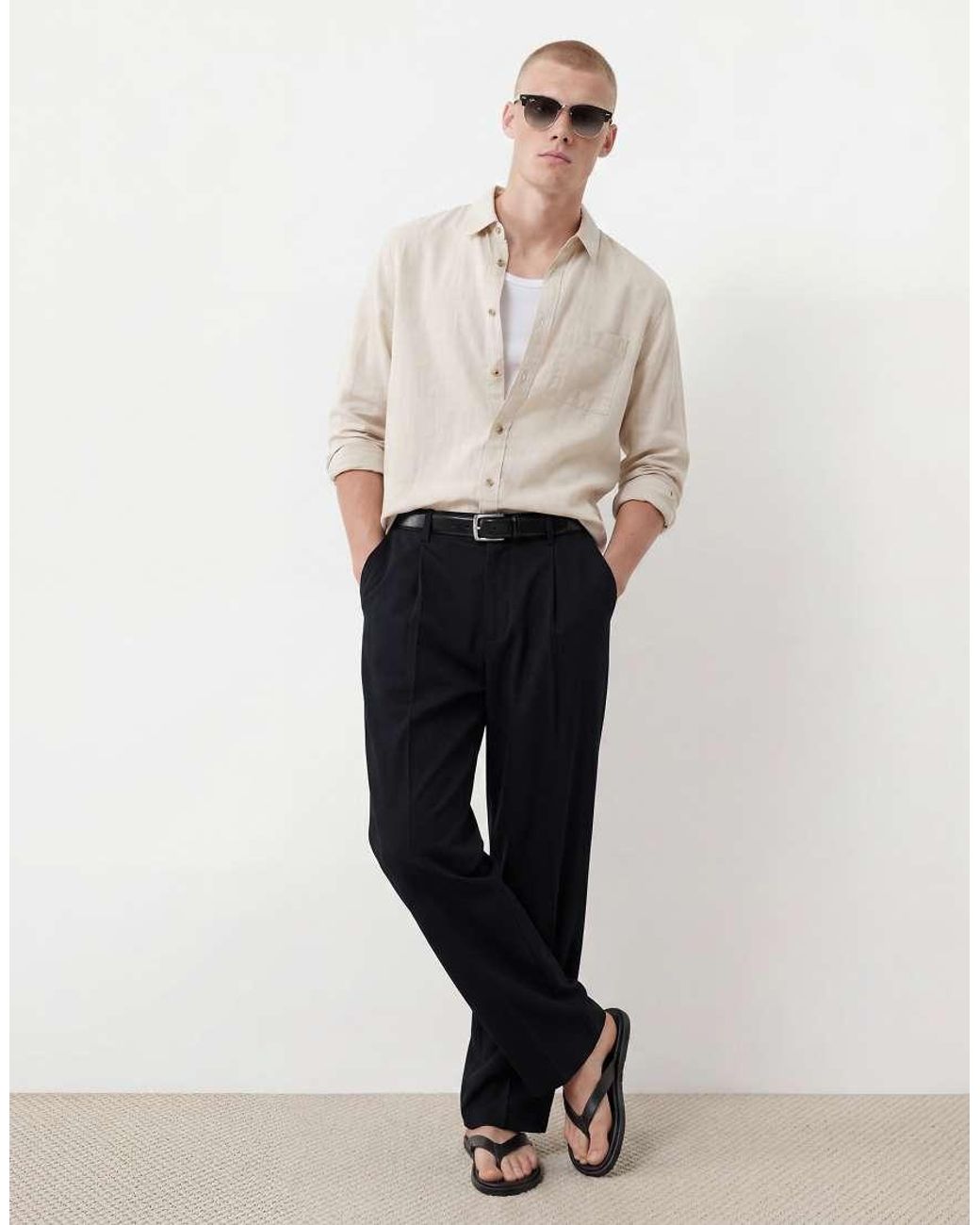 ASOS Natural Relaxed Linen Blend Shirt for men