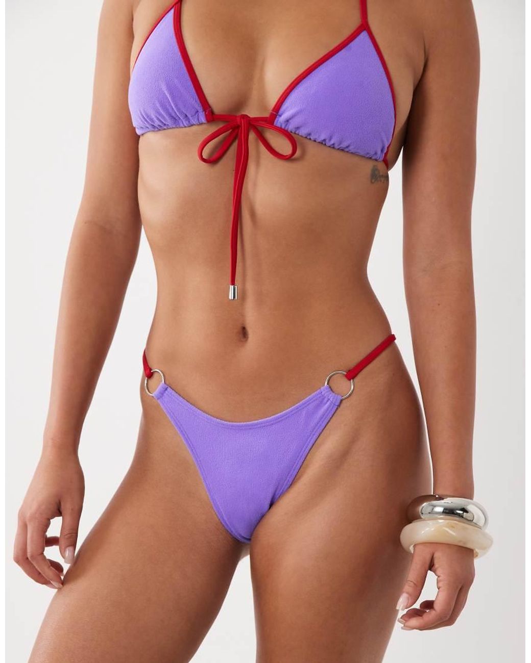 ASOS Blue Mara Towelling High Leg Tanga Bikini Bottom With Contrast Binding