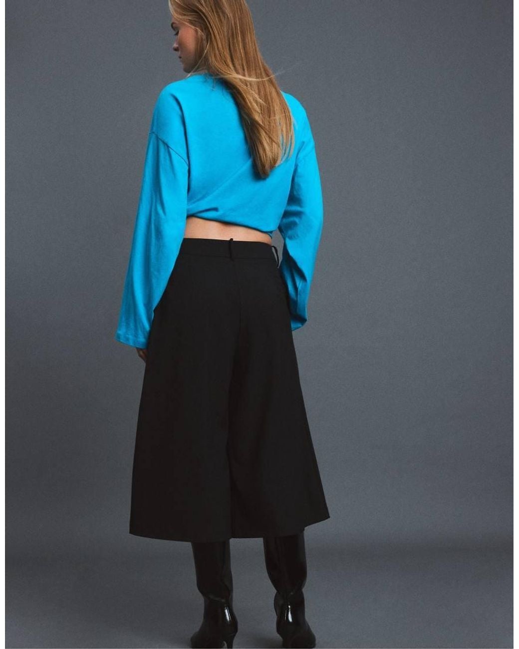 Stradivarius Blue Smart Wide-Leg Bermuda Shorts With Darts