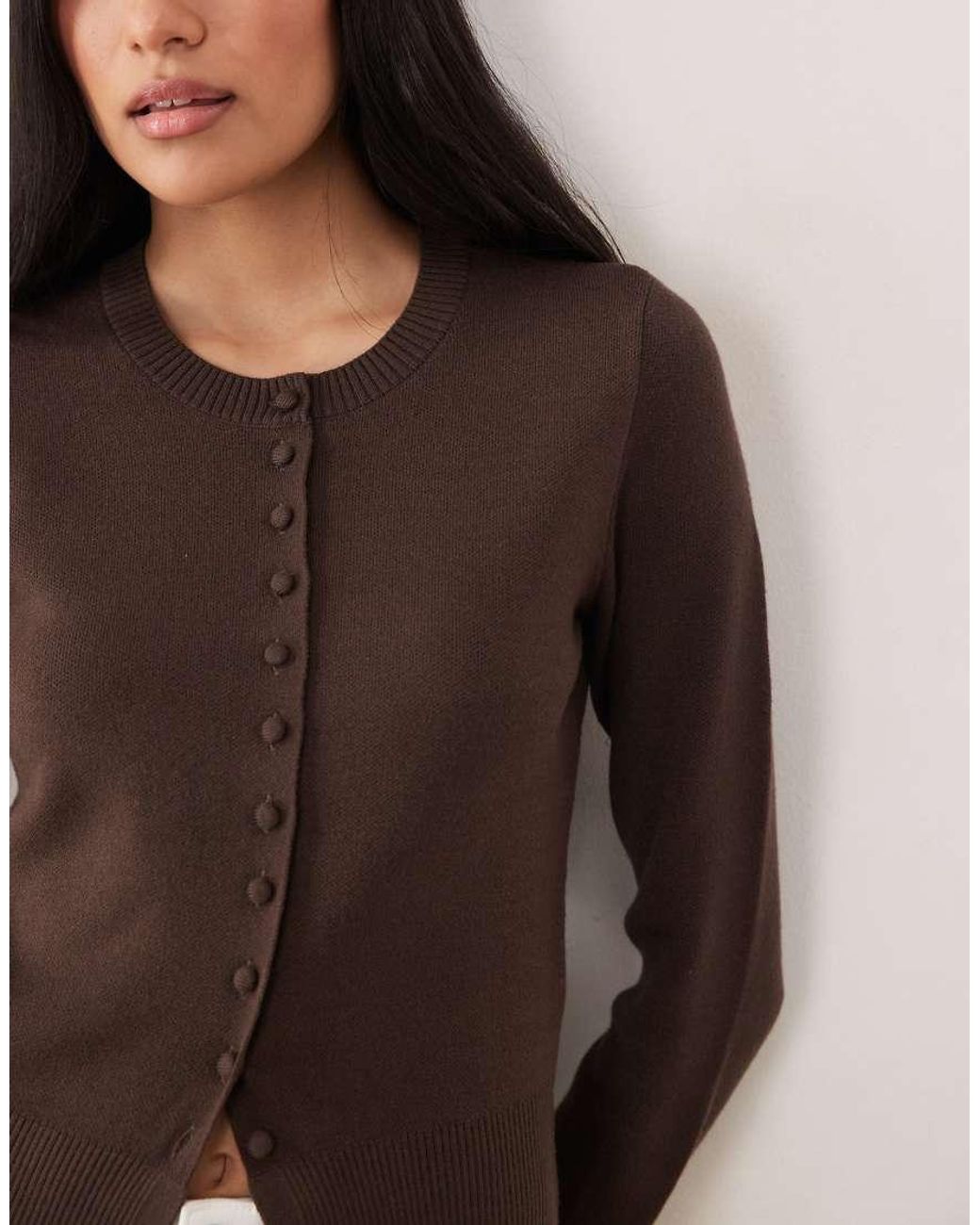 Threadbare Brown Crew Neck Cardigan With Cinched Waist