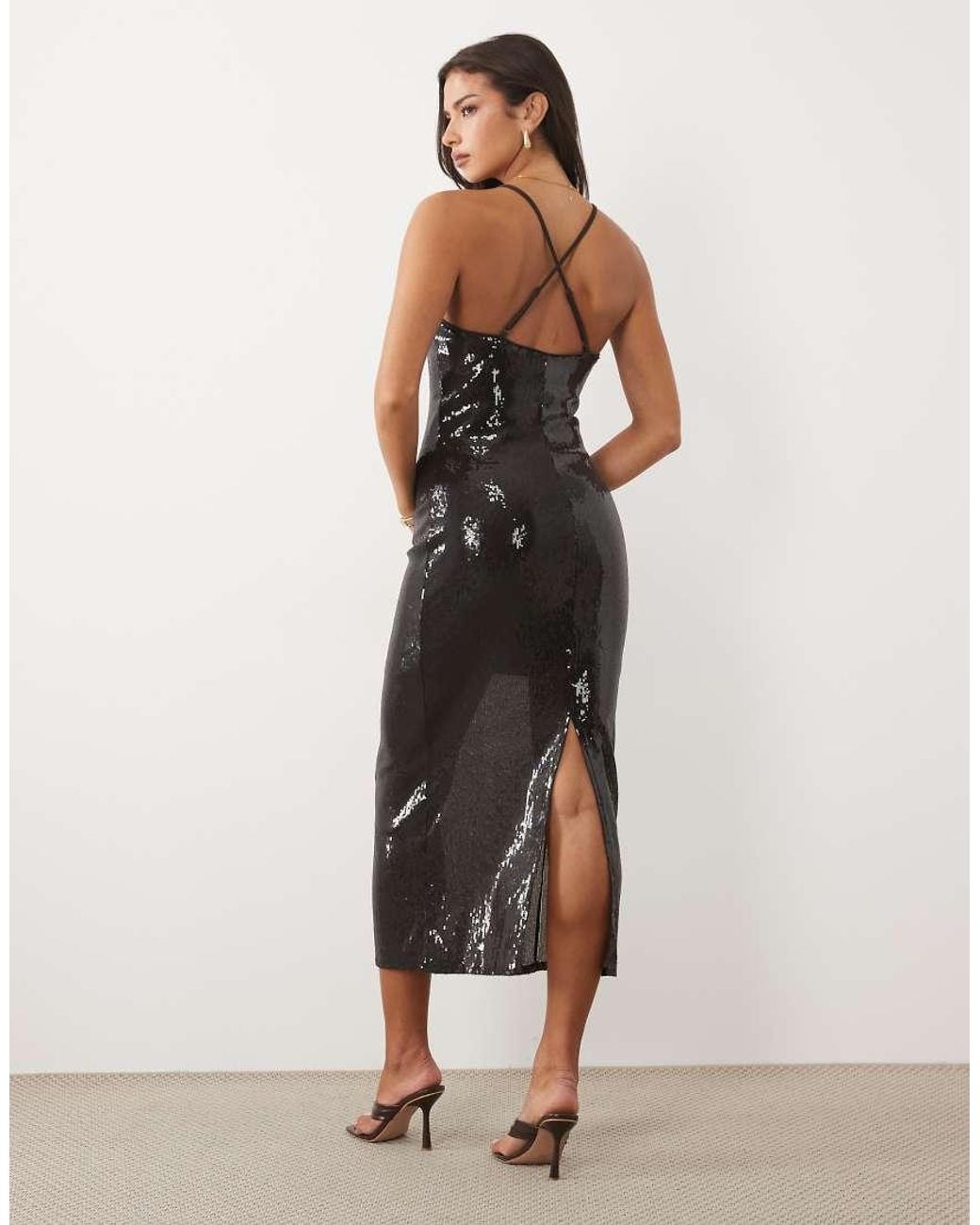 Vero Moda Brown Cami Strap Sequin Midi Dress