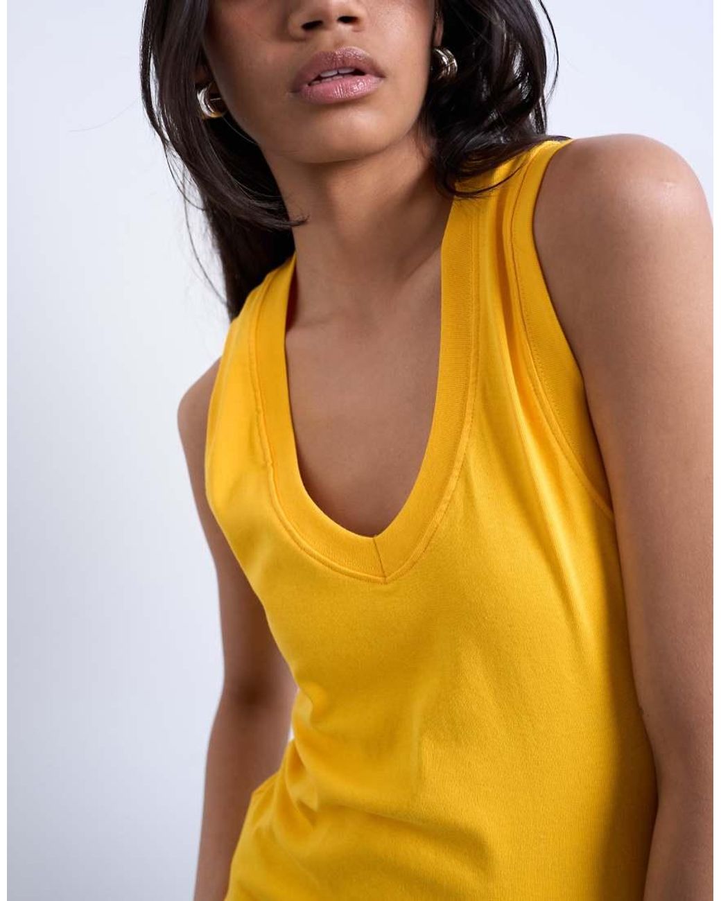 TOPSHOP Orange Jersey Deep V Neck Sleeveless Vest