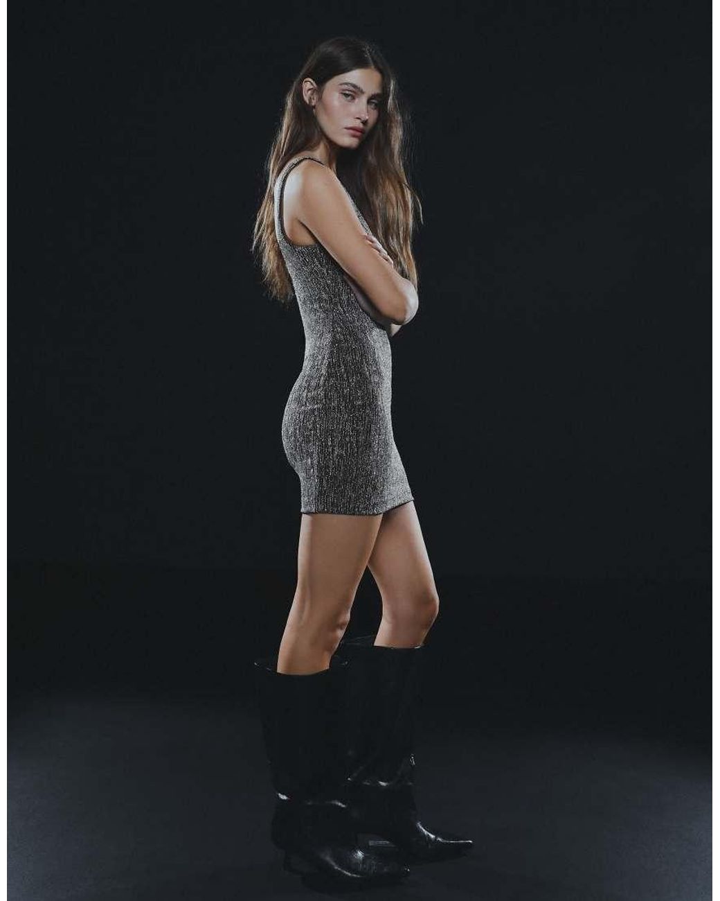 Bershka Black Metallic Thread Strappy Mini Dress