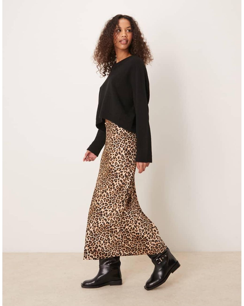 Vila Brown Satin Midi Skirt