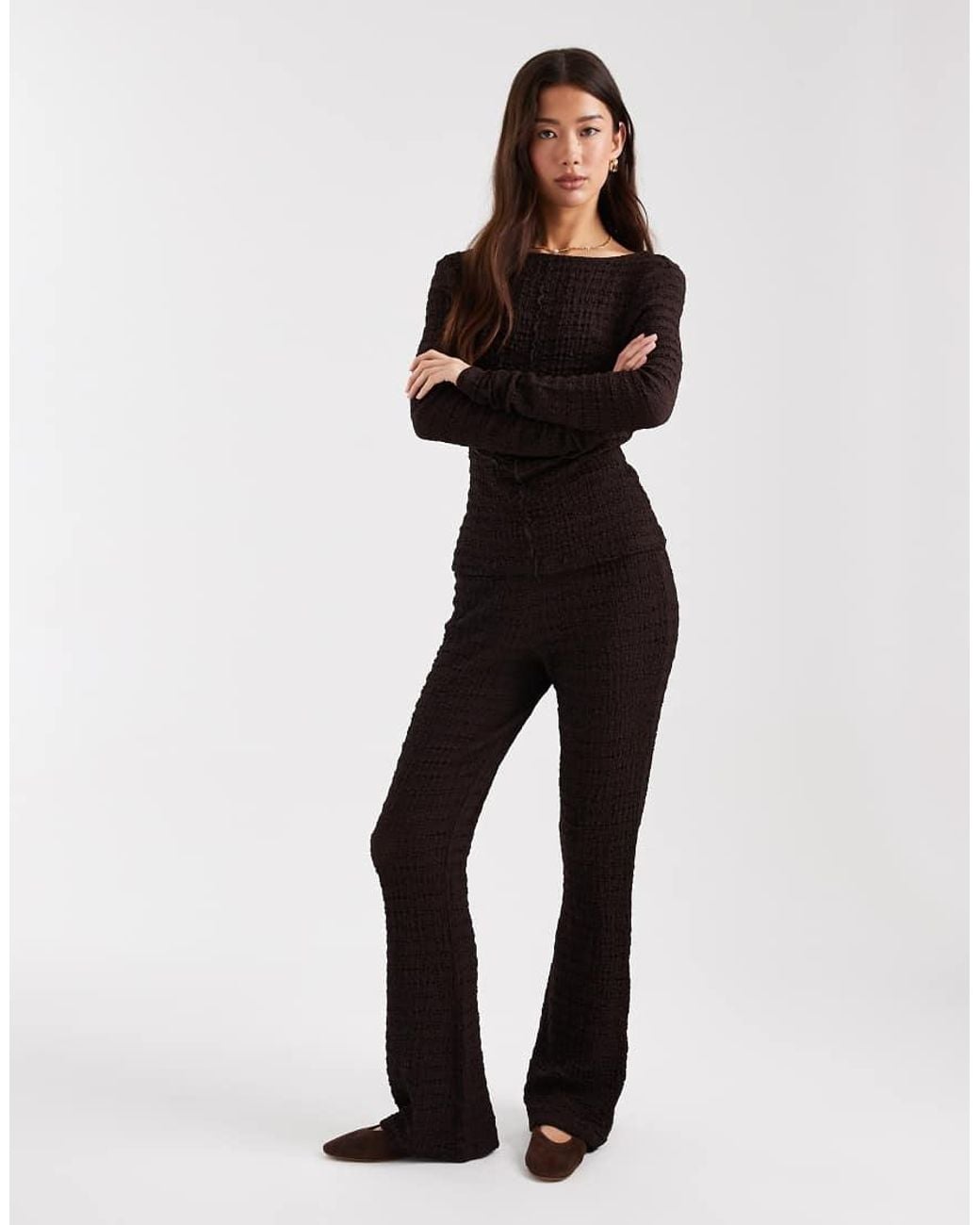 ASOS Black Mix & Match Textured Long Sleeve Top With Seam Detail And Scoop Back
