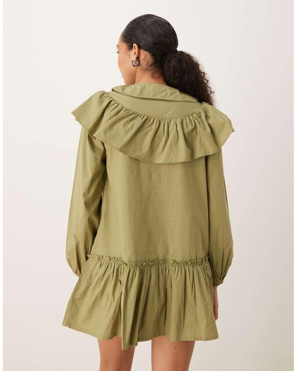 Neon Rose Green Ruffle Collar Smock Dress