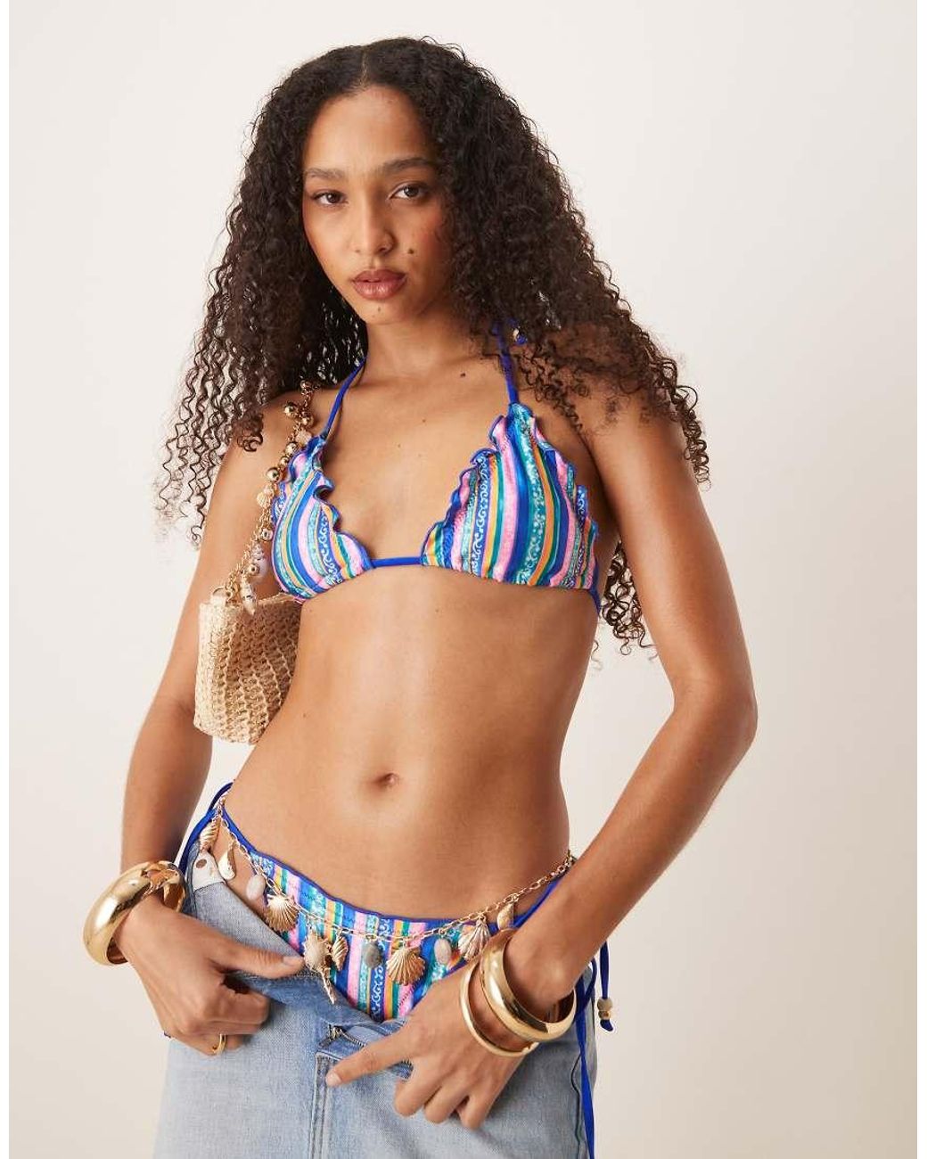 Kulani Kinis Blue Stripe Triangle Bikini Top