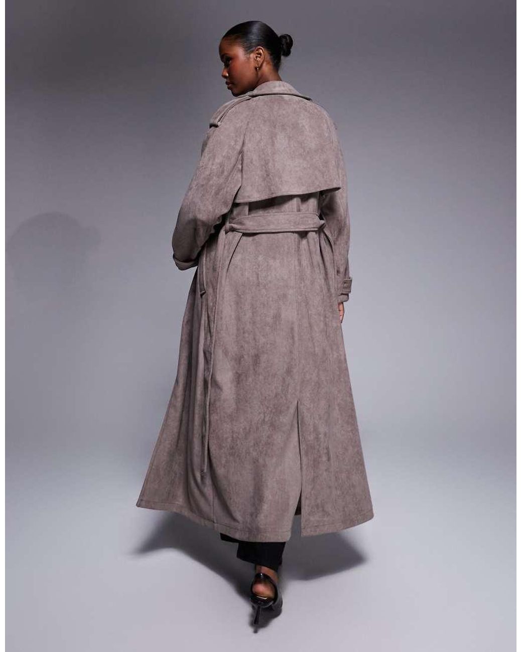 River Island Gray Suedette Double Breasted Trench Coat