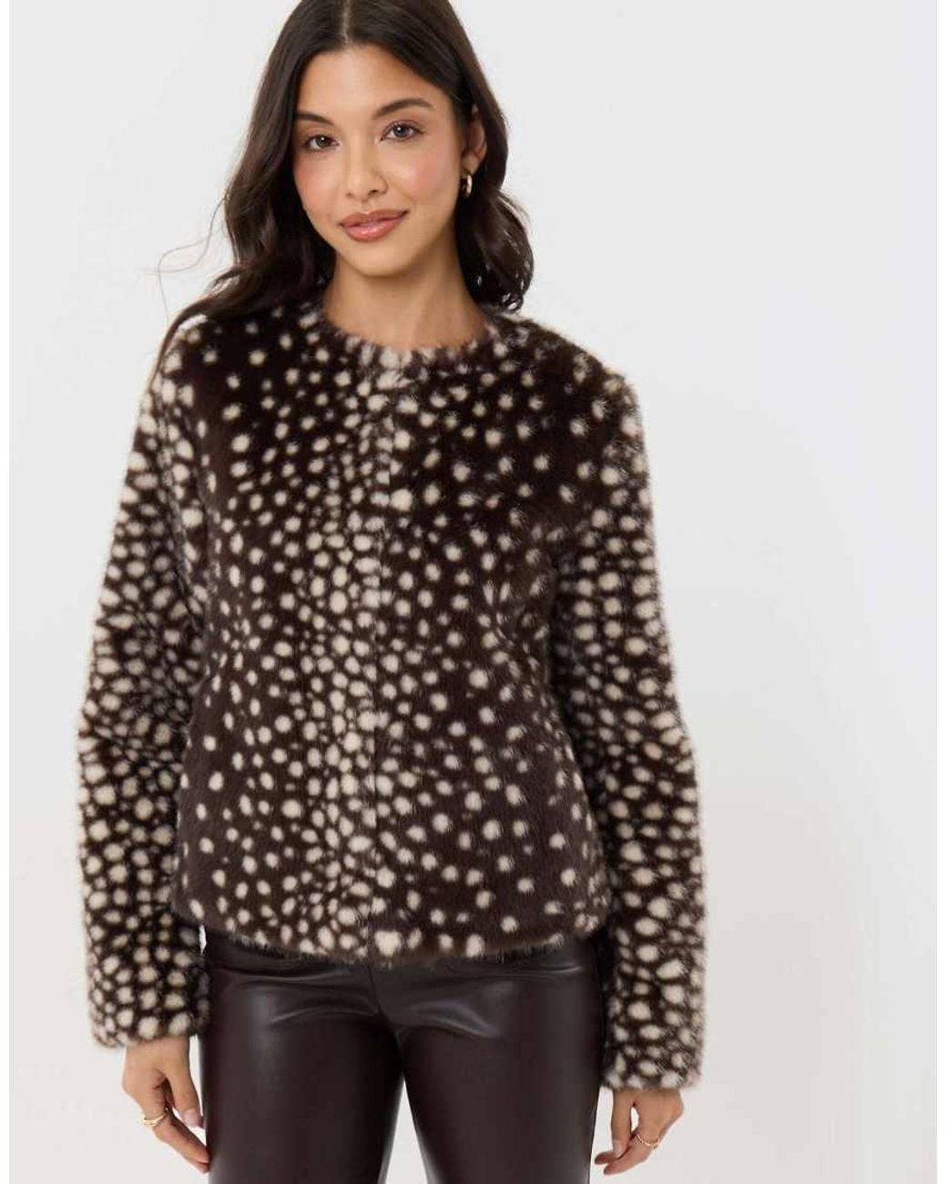 Threadbare Black Collarless Faux Fur Jacket