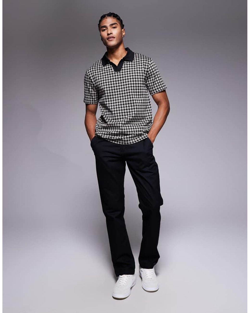 River Island Gray Open Neck Polo Top for men