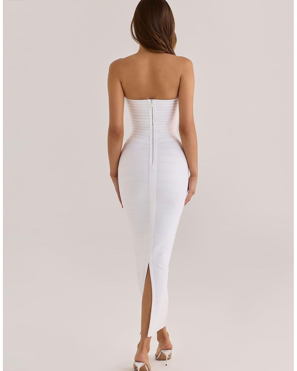 House Of Cb Natural The Sweetheart True Strapless V Waist Bandage Maxi Dress