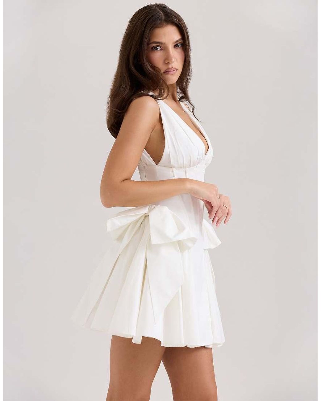 House Of Cb White Amalia Cotton Bow Mini Dress
