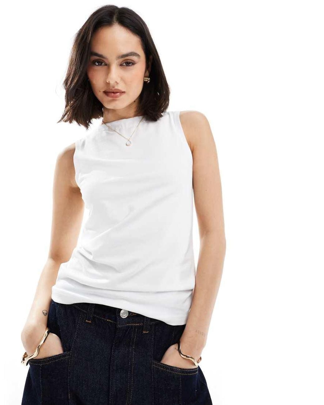 Vero Moda White Boat Neck Sleeveless Jersey Top