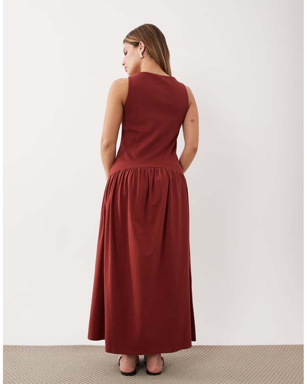 ASOS Red Asos Design Petite Rib Mix Midi Dress With Drop Waist