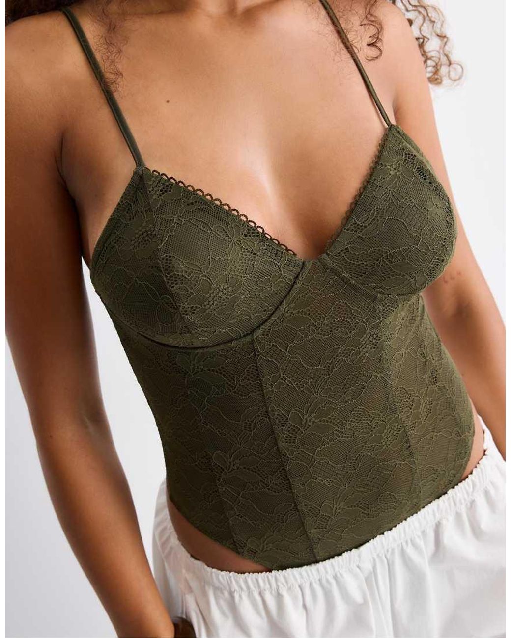 Stradivarius Green Bodysuit With Lace Straps
