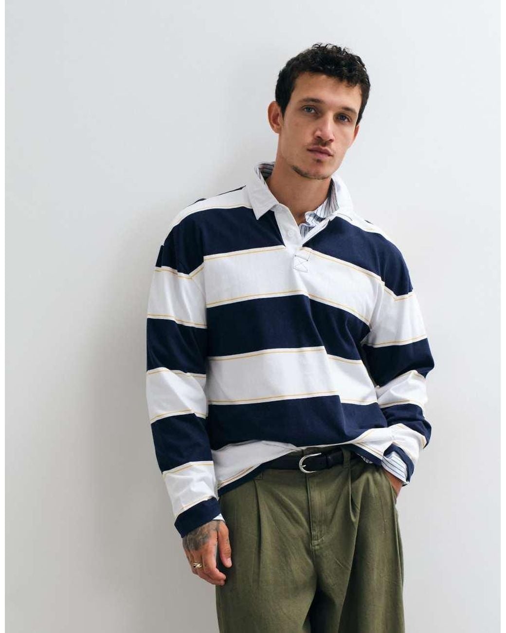 Hollister Blue Long Sleeve Rugby Polo for men