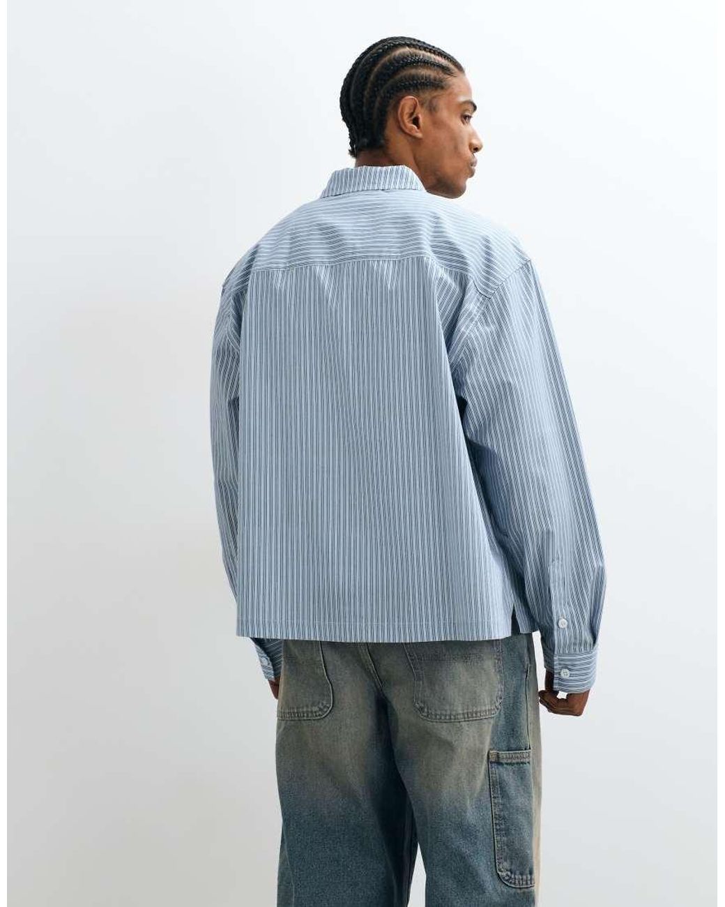 ASOS Blue Boxy Oversized Stripe Shirt With Front Print for men