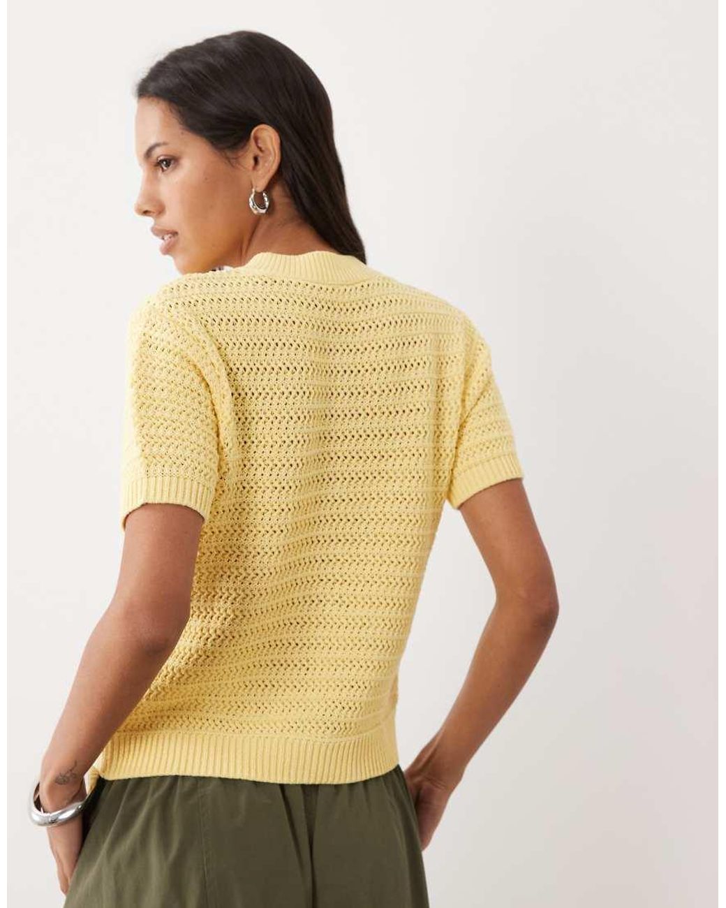 ASOS Natural Knitted Stitch Detail Short Sleeve Cardi