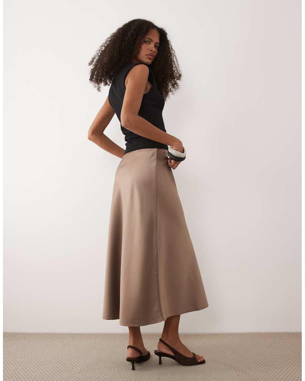 Y.A.S Natural Satin Midi Skirt
