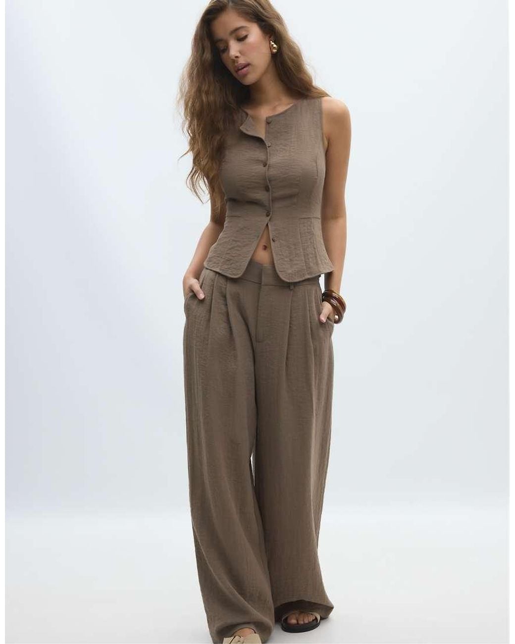 Stradivarius Green Sleeveless Buttoned Top