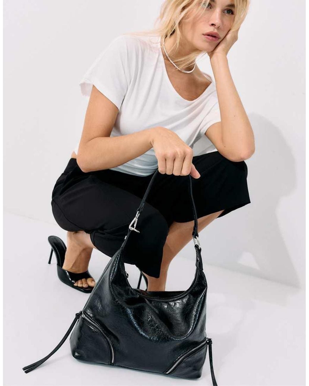 Stradivarius Black Shoulder Bag With Zips