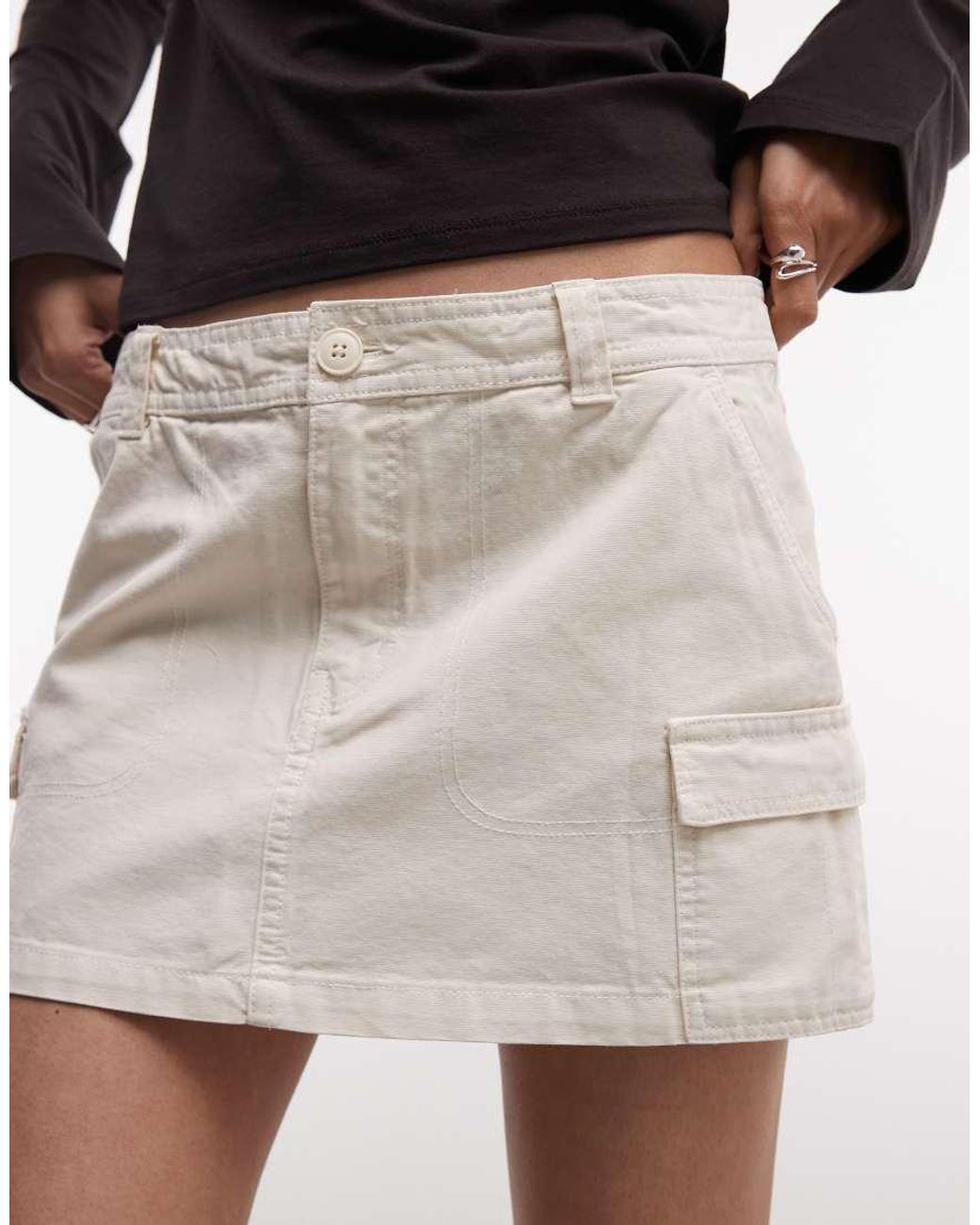 Monki Natural Cotton Cargo Mini Skirt With Pockets