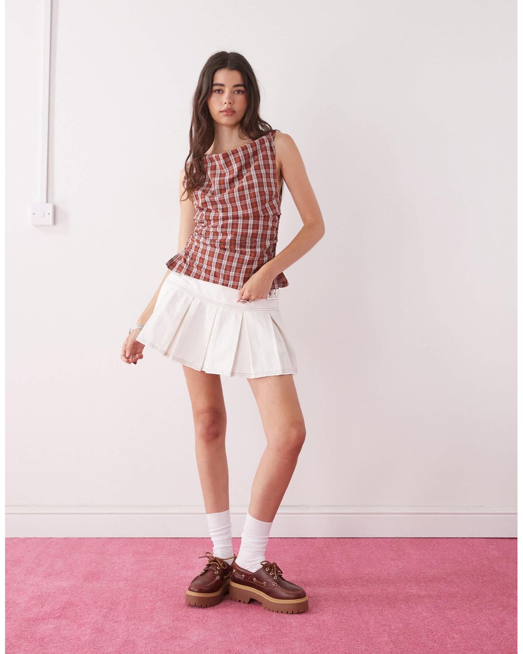 Collusion Pink Denim Mini Kilt Skirt