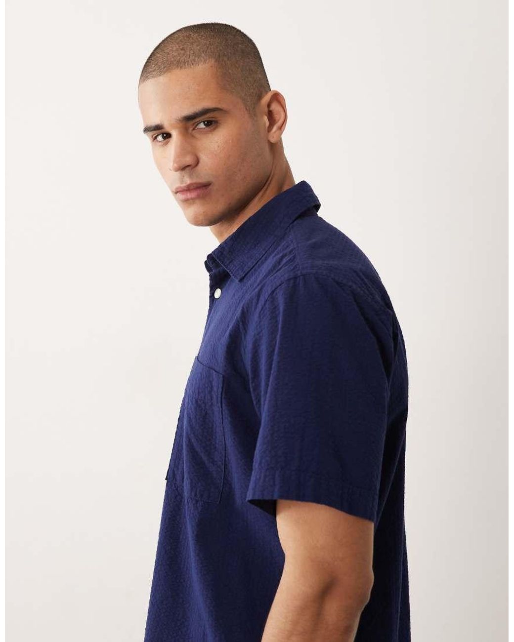 SELECTED Blue Co-ord Seersucker Short Sleeve Shirt for men