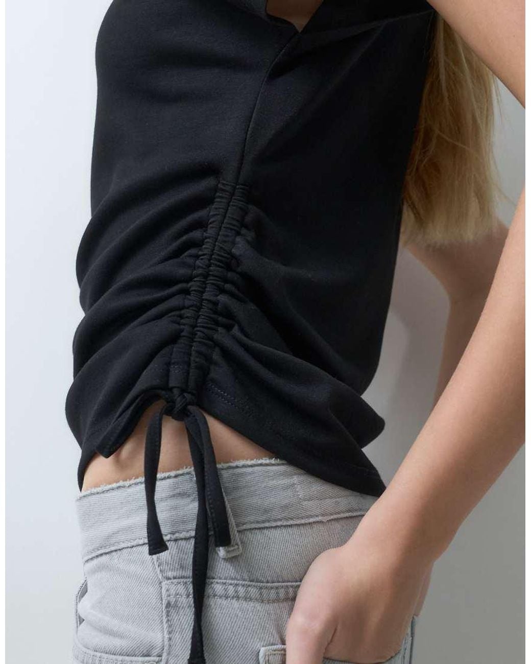 Threadbare Gray Cape Sleeve Top With Side Ruched Detail