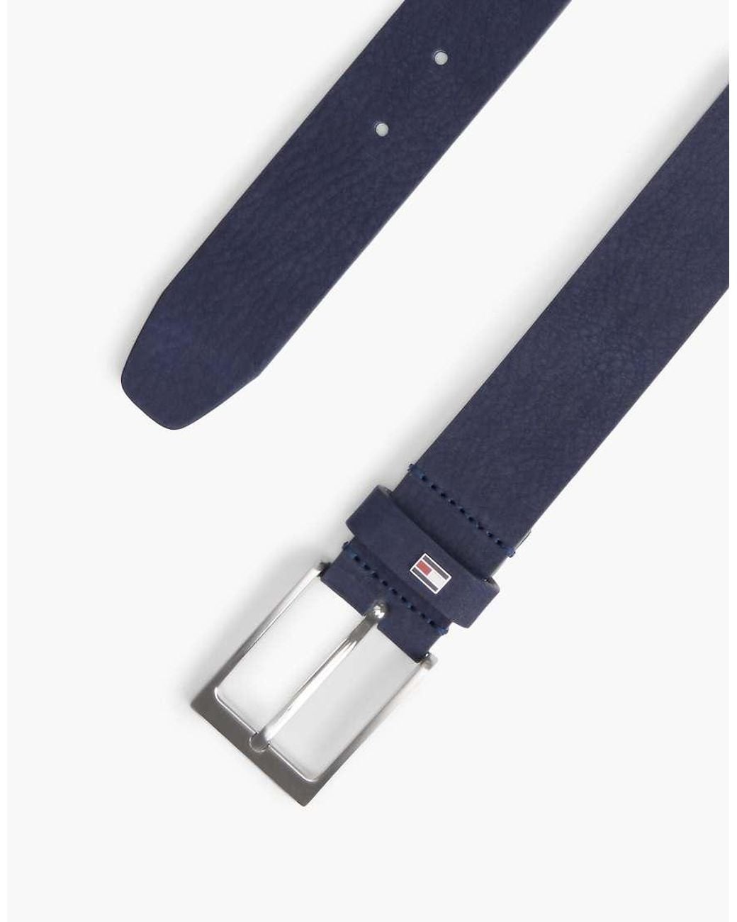 Tommy Hilfiger Blue Leather Enamel Flag Rectangular Buckle Belt for men