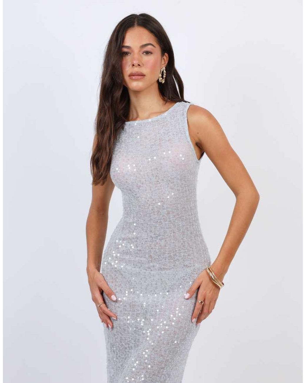 SIMMI White Sheer Sequin Beach Maxi Dress