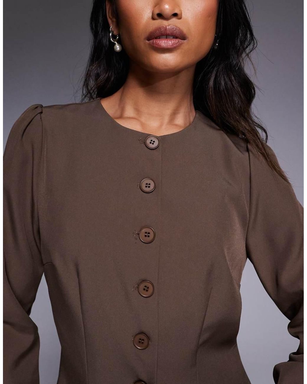 Kaiia Gray Exclusive Tailored Long Sleeve Button Through Maxi Dress